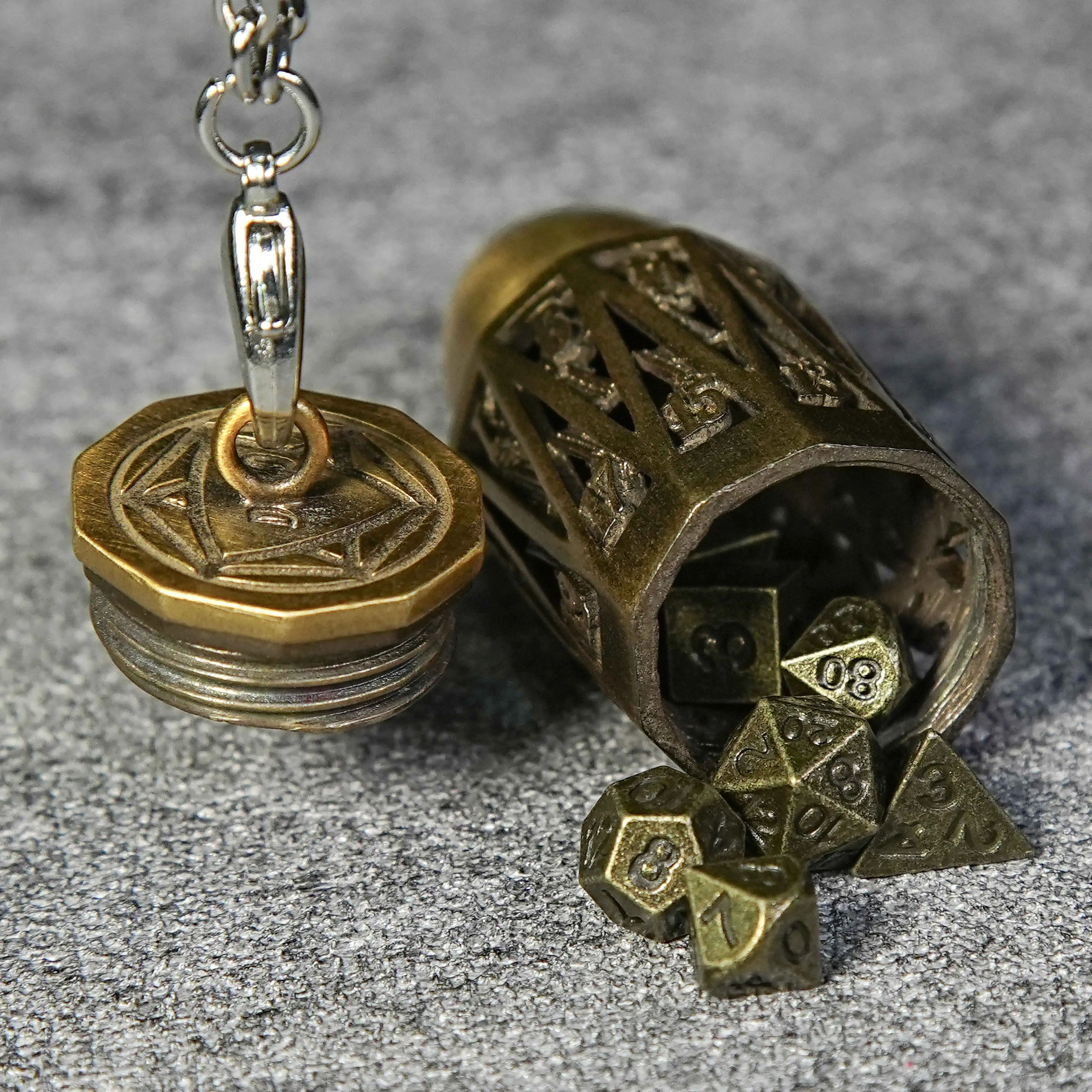 Cool Bullet Cage Necklace + 7 Metal Mini Dice | Bear Dice