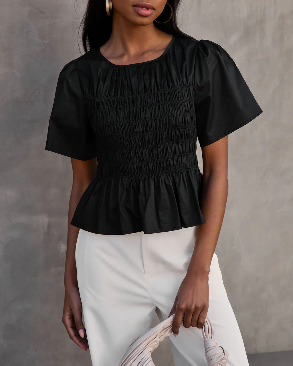Madison Cotton Smocked Peplum Top